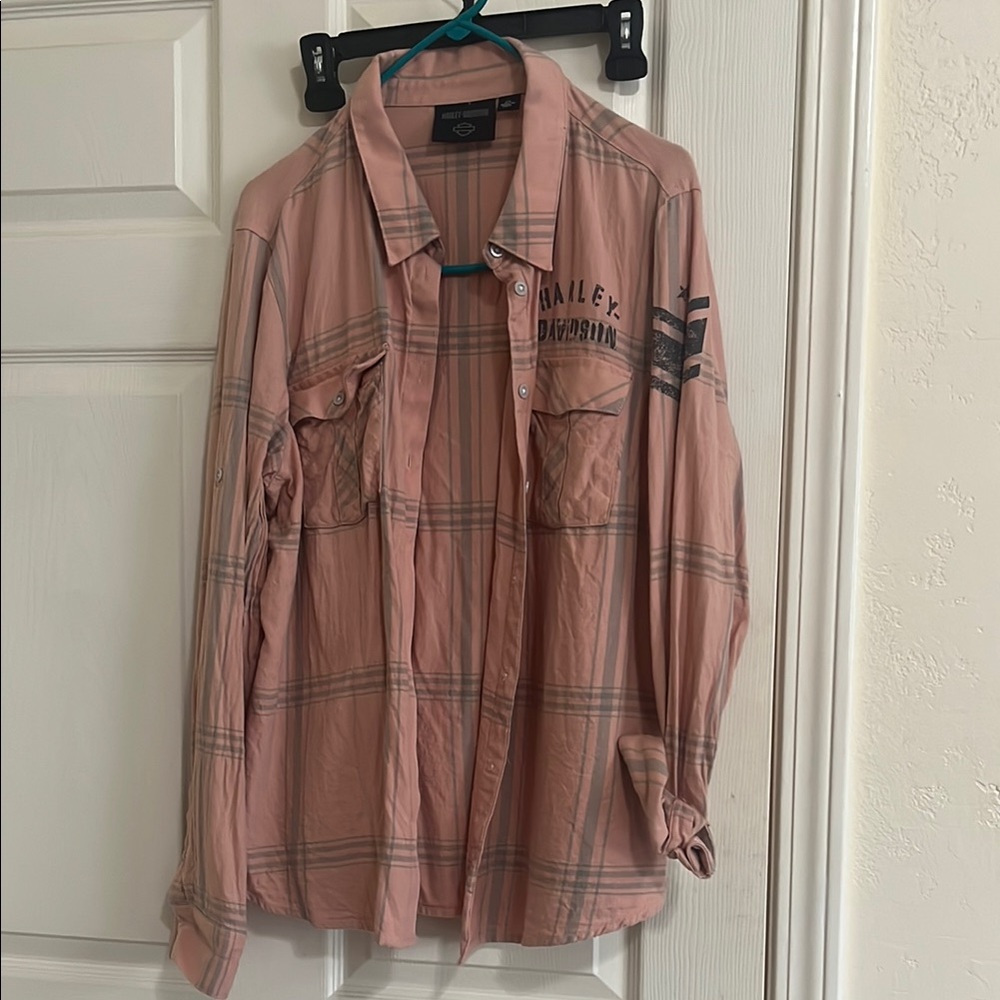 Harley-Davidson Pink Plaid Button-Up Shirt